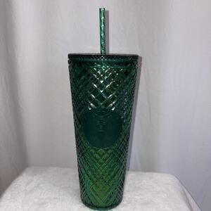 Starbucks Green Diamond Jeweled Jewel Tumbler Cold Cup 2021 24 oz EUC